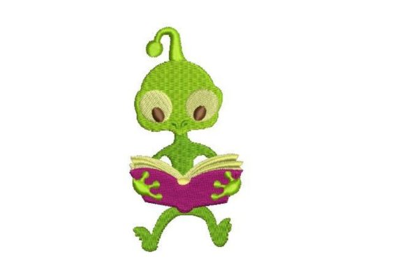 Alien Reading a Book Embroidery Design