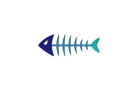 Blue Fish Skeleton Embroidery Design