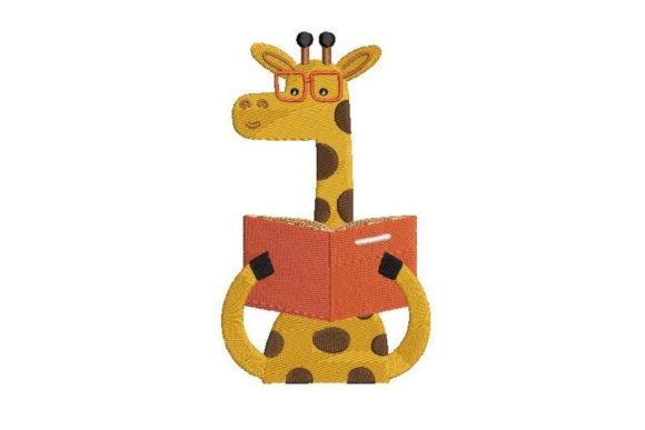 Giraffe Reading a Book Embroidery Design