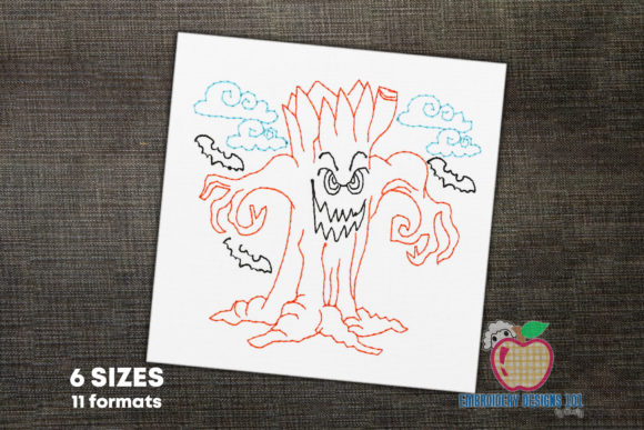 Halloween Tree Embroidery Design
