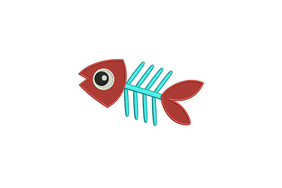 Red Cyan Fish Skull Embroidery Design